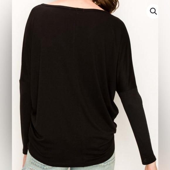 NWT Enti black dolman style long sleeve open neckline tee - Picture 2 of 2